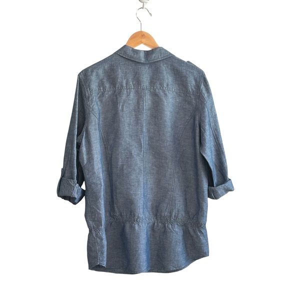 CHICO’S Button Front Chambray Roll Tab Sleeve Shirt Size M - Picture 8 of 9